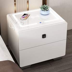 Mesita de noche inteligente con cerradura de huellas dactilares, carga inalámbrica y superficie de vidrio para dormitorio - Product Image 4