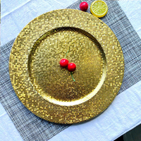 Vente en gros Baraque Party Luxury Round 13 pouces Rond Mosaïque Plastique Mariage Or Assiettes de présentation pour Table Dîner Réception