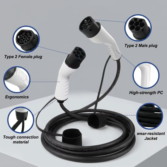Type 2 to Type 2 EV Charging Cable Electric Vehicle Fast Charging Cable 32A 7KW Single Phase 5M CE FCC ROHS UKCA IP55 Waterproof