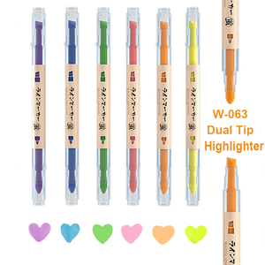 Wuqiannian Highlighter Pen with Dual Tip Pink Yellow Green Orange Blue Purple 6 colors set PVC Box Packaging