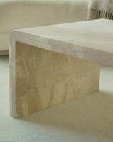 Nouvelle arrivée Table basse en travertin à bord cascade poli Table basse rectangulaire en marbre Table basse en marbre pour salon