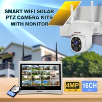 Système de sécurité de détection humaine 4MP : 16 caméras solaires PTZ + moniteur NVR sans fil avec audio bidirectionnel