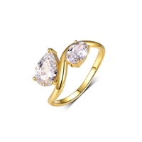 Bague de fiançailles Toi et Moi en argent sterling S925 avec deux pierres, moissanite taille poire et ovale, plaqué or 18 carats, bijoux pour femme