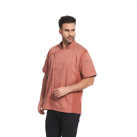 Veste de chef professionnelle OEM pour restaurant, bar, hôtel, respirante, à manches courtes, avec ventilation latérale en maille