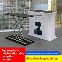 Comptoir pliable hydraulique portable ovale avec cadre en alliage d'aluminium, éclairage LED, pour salon professionnel, réception, logo personnalisé