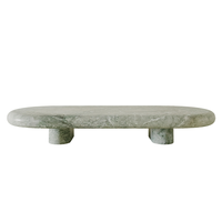 Table basse en marbre vert DH, forme de galet arrondie, dalle épaisse et solide, piédestal à double cylindre, style organique moderne pour salon