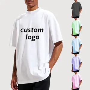 도매 OEM 드롭 숄더 대형 화이트 컬러 면 사용자 정의 로고 남성 늑골 칼라 티셔츠