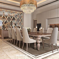 Table à manger longue en marbre de luxe français, table et chaises surdimensionnées pour banquets de villa, table à manger élégante sur mesure