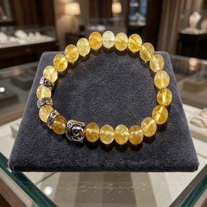 Pulsera de cuentas de citrino con dije de Buda, joyería de piedra de cristal natural, temática budista, forma redonda, artesanía con cuentas - Product Image 1