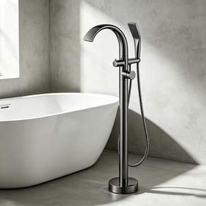 Colonne de douche autoportante d'extérieur en laiton noir mat avec douchette pluie pour piscine, jardin, plage - Product Image 5