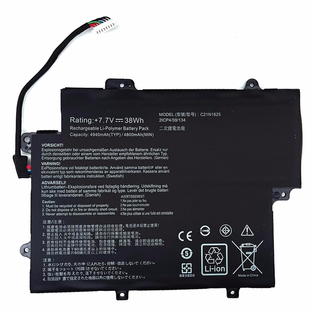 Full Capacity C21N1625 Laptop Battery 38Wh 4940mAh Compatible with ASUS VivoBook Flip 12 TP203NA Series Notebook Battery Pack