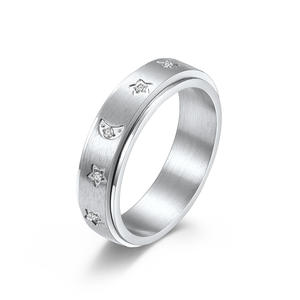 Anillo Giratorio de Acero Inoxidable con Diseño de Estrella y Luna, Anillo de Moda Unisex con Incrustaciones, Regalo de Joyería, K-R621 - Product Image 1