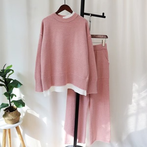 Chine usine femmes décontracté extérieur haute rue vierge <span class=keywords><strong>pull</strong></span> pantalon ensemble surdimensionné <span class=keywords><strong>chaud</strong></span> plat tricoté longue couleur unie d'origine - Product Image 1
