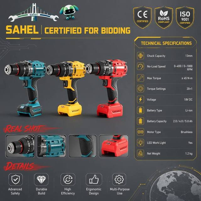 13mm Brushless Electric Drill 150N.m High Power 3-in-1 Impact Drill Machine with Metal Chuck for Construction Site