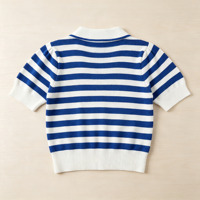Nouvelle Arrivée Mode Femme Grande Taille Polo en Maille Rayé avec Bord Côtelé Contrastant Style Nautique Preppy Manches Courtes Haut Décontracté en Maille