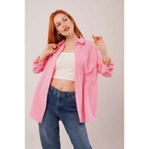 Chemise rose ample en gros pour femmes, taille XL, style vintage, bouton, décontractée, satin de soie, tricotée, denim longue pour l'automne, fête - Product Image 3