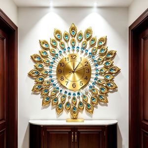 Peacock <b>Wall</b> <b>Clock</b> Silent Quartz Battery Powered Metal Round Face Decorative <b>Living</b> <b>Room</b> Hanging <b>Clock</b> - Product Image 3