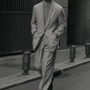 Costumes pour hommes, style italien, tissu en laine à chevrons 360g, tissu en flanelle VBC, pantalon large, veste à double boutonnage semi-canvas - Product Image 1