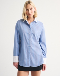 LE DUO Chemise boutonnée à manches longues pour femme avec col contrasté et poignets rayés - Product Image 1