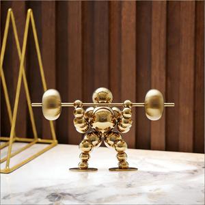 Sculpture Art Déco en acier inoxydable or rose, statue abstraite de haltérophile, décoration de bureau, artisanat métallique pour mariage et anniversaire - Product Image 5