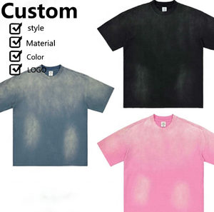 T-shirt pour homme en coton 100% streetwear, 220g par mètre carré, coupe slim, simple épaisseur, vintage, délavé à l'acide, effet soleil. - Product Image 1