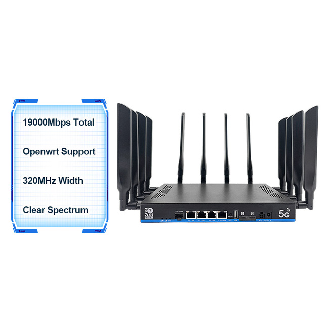 10G SFP MT7988AV Chipset X62 X75 BE19000 Tri-Band WiFi7 4x4 MU-mimo 5g Antenna Unlocked 5g Sim Router with Dual SIM Card Slot