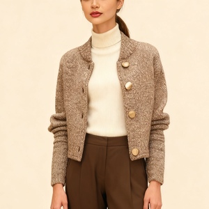 เสื้อคาร์ดิแกนไหมพรมคอสูงติดกระดุมสำหรับผู้หญิง คอลเลคชั่นใหม่รับฤดูใบไม้ร่วง แฟชั่นเสื้อคลุม - Product Image 6