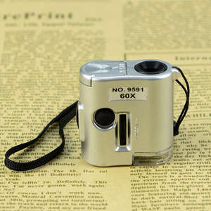 ミニポケット照明付き 60X 拡大鏡 UV ライト顕微鏡ポータブルハンドヘルド高精細ルーペ拡大鏡 - Product Image 1