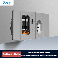 Prise murale standard brésilienne de type 118 avec câble rétractable intégré, prises et interrupteurs électriques à charge rapide de type C