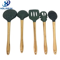 Ensemble d'ustensiles de cuisine en silicone résistant à la chaleur, 5 pièces, design élégant, avec manche en bois antidérapant pour une utilisation à la maison