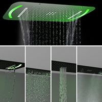 Super Large Ensemble de Robinet de Douche Pluie Noir 27.95 pouces 4 Fonctions LED Kit de Valve Thermostatique Douches à Main pour Salles de Bains Modernes