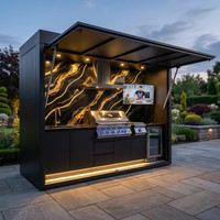 Cuisine Modulaire Design Moderne pour Extérieur, Îlot BBQ en Acier Inoxydable 304, Résine Artistique Luminescente, Durable et Résistant aux Intempéries