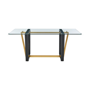 HMS 72 \ "tavolo da pranzo con piano in vetro oro trasparente e Base a slitta in ferro assemblato in legno e pietra sinterizzata per feste - Product Image 3