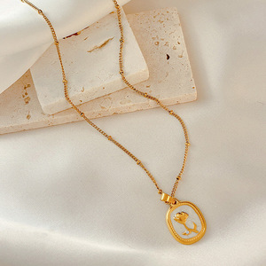 Collier de luxe en émail rose pour femme, pendentif délicat en acier titane avec diamants CZ, élégant ras-de-cou pour filles, bijou de mode unique, cadeau - Product Image 4