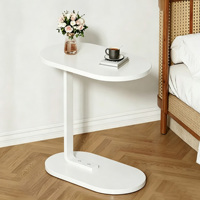 Table d'appoint nordique en forme de C, blanche, table basse ovale moderne en forme de C, table d'appoint pour canapé, pour salon et chambre à coucher