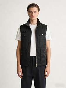 Chaleco Utilitario Casual Multibolsillos con Cremallera para Hombre |   Camisa de Trabajo Transpirable y Ecológica para Verano, Senderismo, Pesca, Actividades al Aire Libre, con Cuello Alto - Product Image 2