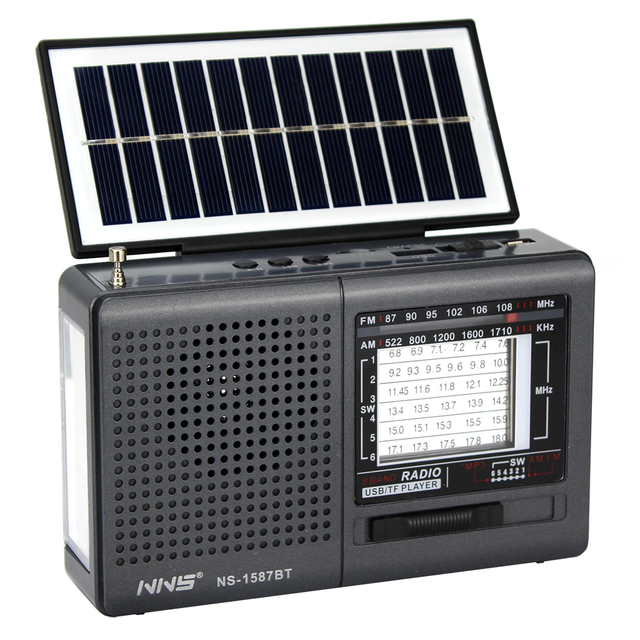 NNS Portable AM FM SW Radio 1200mAH 18650 DC USB Rechargeable Solar Powered Radio With Torch Light