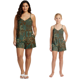 Conjuntos <span class=keywords><strong>de</strong></span> pantalones cortos a juego para madre e hija, monos bonitos para niñas con estampado samoano, polinesio, Tapa, Fiyi, y monos hawaianos para mujer. - Product Image 4