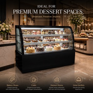 <span class=keywords><strong>Vitrine</strong></span> à gâteaux en verre incurvé pour boulangerie, réfrigérateur à refroidissement par air à faible consommation et sans givre, <span class=keywords><strong>service</strong></span> OEM ODM, personnalisation du logo et de la taille - Product Image 2