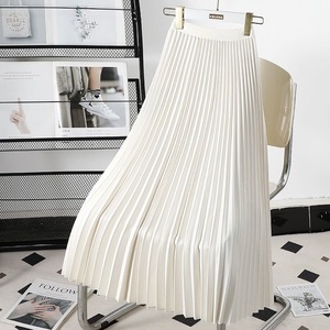 Jupe plissée taille empire haut <span class=keywords><strong>de</strong></span> gamme, nouvelle collection printemps-automne 2025, polyvalente, amincissante, ourlet large, mi-longue, coupe trapèze - Product Image 4