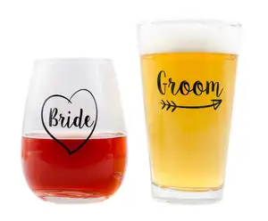 Wedding Gifts Bride and Groom Novelty Wine Glass and Beer Glass Combination Engagement Gift Water Bottle Kitchen Tableware