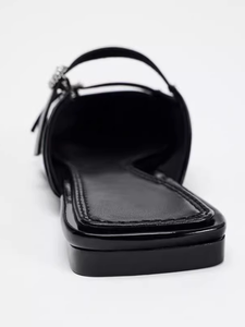 DEleventh ZAs Nouvelles chaussures pour femmes à bout rectangulaire effet cuir peint boucle à talon plat style <span class=keywords><strong>mocassin</strong></span> sandales décontractées tendance - Product Image 5