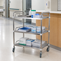 Chariot de soins hospitaliers d'instruments médicaux en acier inoxydable à 4 roues de haute qualité d'approvisionnement d'usine