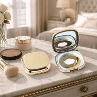 Boîtier de poudre compact de luxe doré vide avec miroir, emballage carré en plastique pour maquillage, conteneur cosmétique OEM ODM