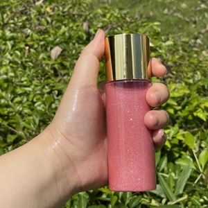 MLM Custom Color Scent 50ml Body Oil Cylinder Bottle Gold Cap Shimmer Glow Hydrating Vegan body highlighter body glow oil - Product Image 2