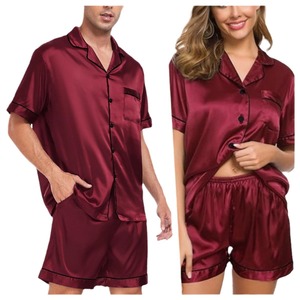 Conjunto de Pijamas de Seda Satin com Logo Personalizado para Mulheres, Manga Curta, 2 Peças, Roupas Casuais para Casa, Pijamas para Mulheres - Product Image 5
