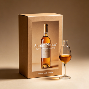 Boîte en carton personnalisée avec couvercle imprimé, dorure à chaud, pour vin blanc doux récolte tardive, élégante boîte de transport pour bouteille - Product Image 1