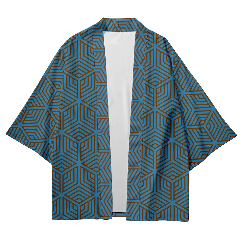 Streetwear Men Women Cardigan Haori Yukata Tops Robe Clothes Plus Size Fashion Geometric Patterns Beach Japanese Style Kimono