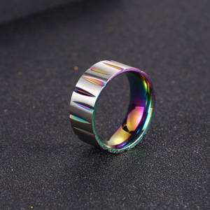 Men's <b>Titanium</b> Steel <b>Ring</b> Rainbow Wave Pattern Geometric Design Fashion Jewelry Gift - Product Image 2