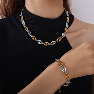 Stainless Steel Jewelry <b>Set</b> Geometric Irregular Design Gold Plated Women's Party Fashion <b>Bracelet</b> Necklace Earrings - Product Image 4